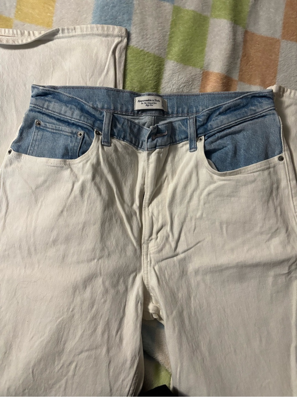 Abercrombie & Fitch Two-Tone White and Light Blue High-Rise Jeans
